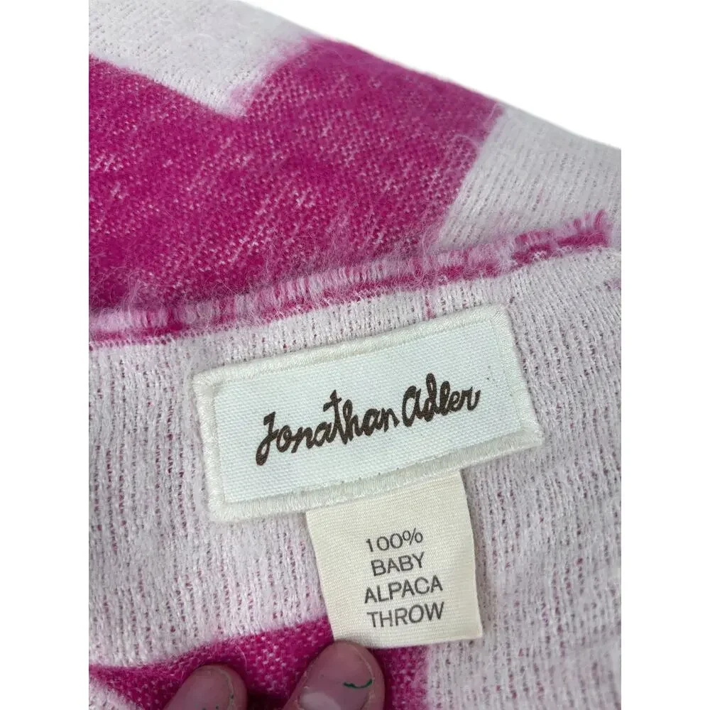 Jonathan Adler Barbie Pink Patterned Nixon Tassel Trim Alpaca Woven Soft Blanket